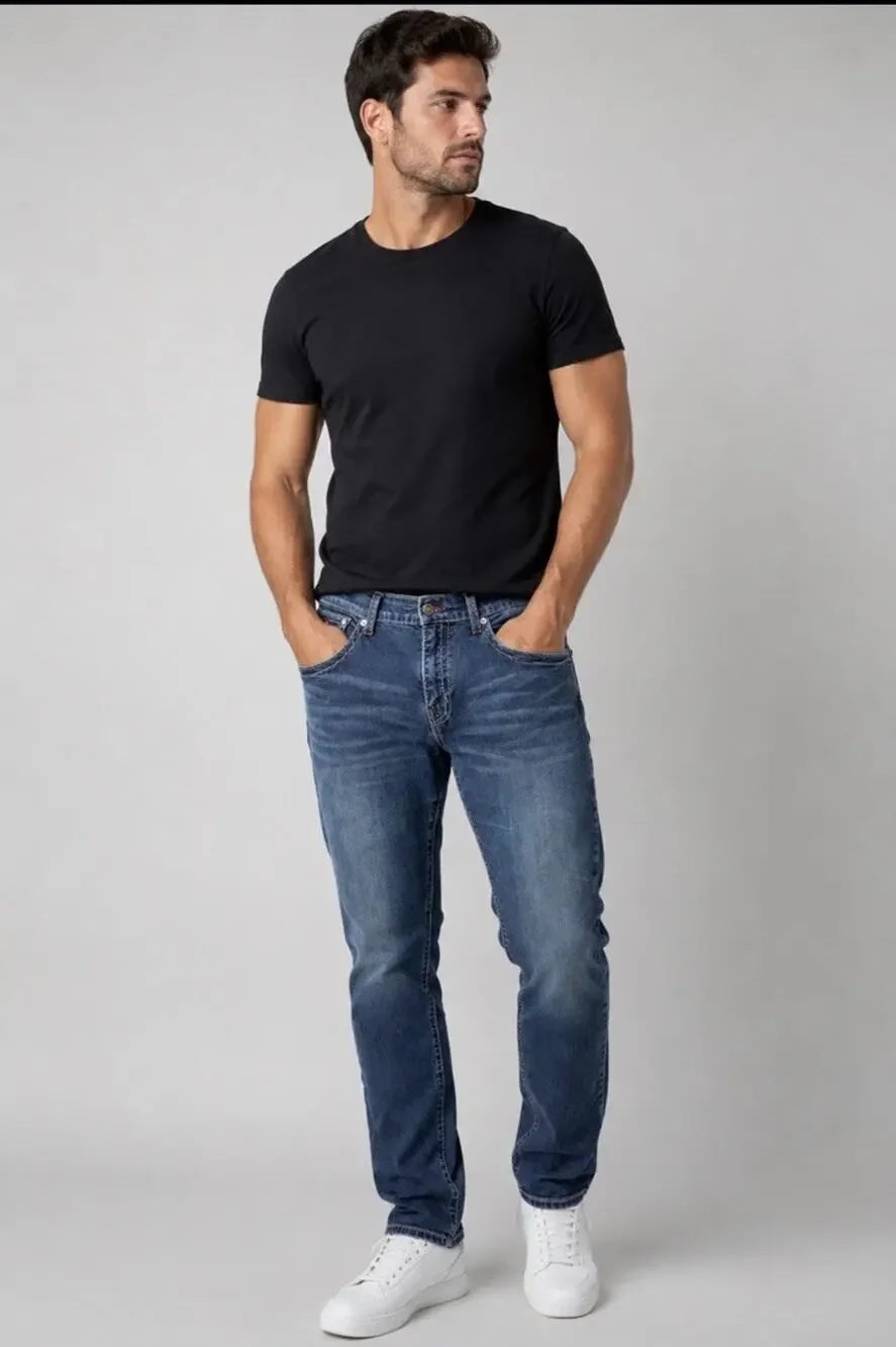 True Religion Ricky Mens Relaxed Straight Leg Blue Jeans Sz 42x33 Red Stitching